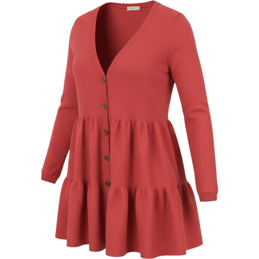 Matilda Jane Red Peplum Ruffle Cardigan Sweater V-Neck Button Front Size M